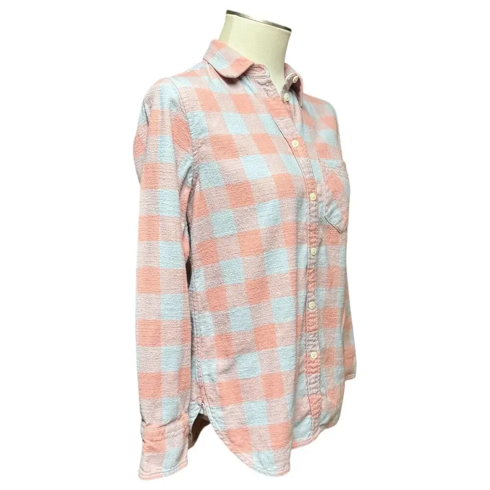 J.Crew Classic Flannel Button Up Top Pink Blue Plaid 2 XS